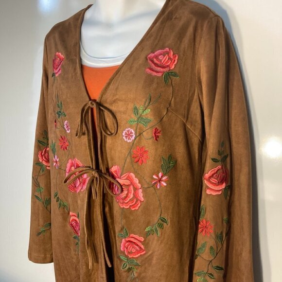 CoCo+Carmen SZ l/XL Brown Faux Suede Embroidered Jacket Western Boho Ranchland - Picture 2 of 9